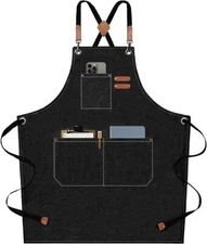 APRON Heavy Duty 16oz Cotton Canvas Chef Work Shop Black w/Pockets Unisex NEW