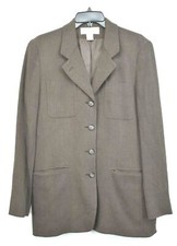 Jones New York Womens Brown Notch Lapel Button Front Besom Pocket Suit Jacket 10
