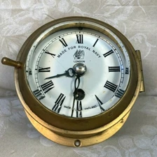 Vintage Royal Navy Ship's Clock 1920 dial cracked Time Only Runs!