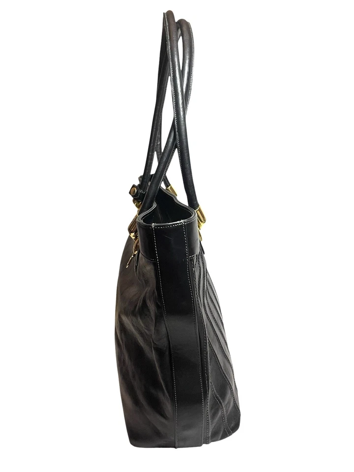 Bolso de Hombro Grande de Colección Marino Orlandi Cuero Cosido Negro con Cremallera ITALIA Foto 2 de 4