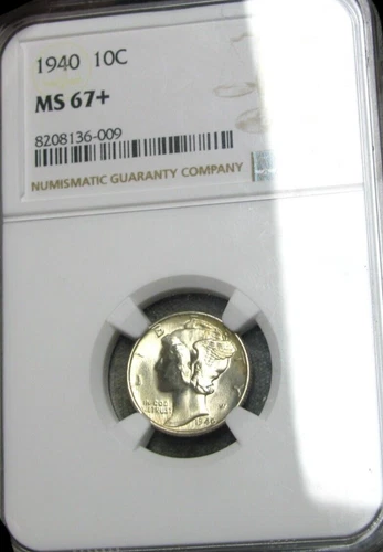 1940 Mercury Dime Silver  ---- NCG MS-67+ Graded Coin ---- #861B
