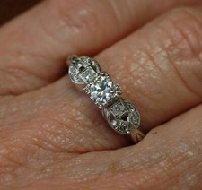 Round Cut Lab-Created Diamond Art Deco Style Engagement Ring 14k White Gold FN