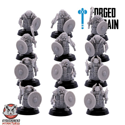 12x Zwergenaxt & Schildeinheit - Langbärte Zwerge - Kyoushuneko Miniatur