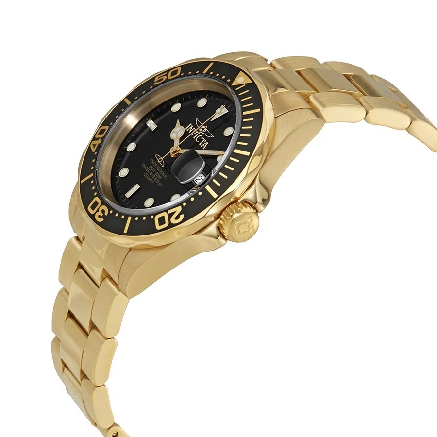 New Mens Invicta 9311 Mako Swiss Pro Black Dial Gold Tone Bracelet