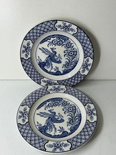 Set of 2 "Yuan"Wood & Sons Oriental Blue and White Bird Patterned Side Plates