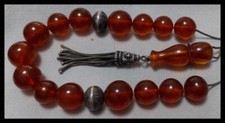ANTIQUE VERY OLD NATURAL BALTIC AMBER HONEY KOMBOLOI SILVER ISLAM 65gr
