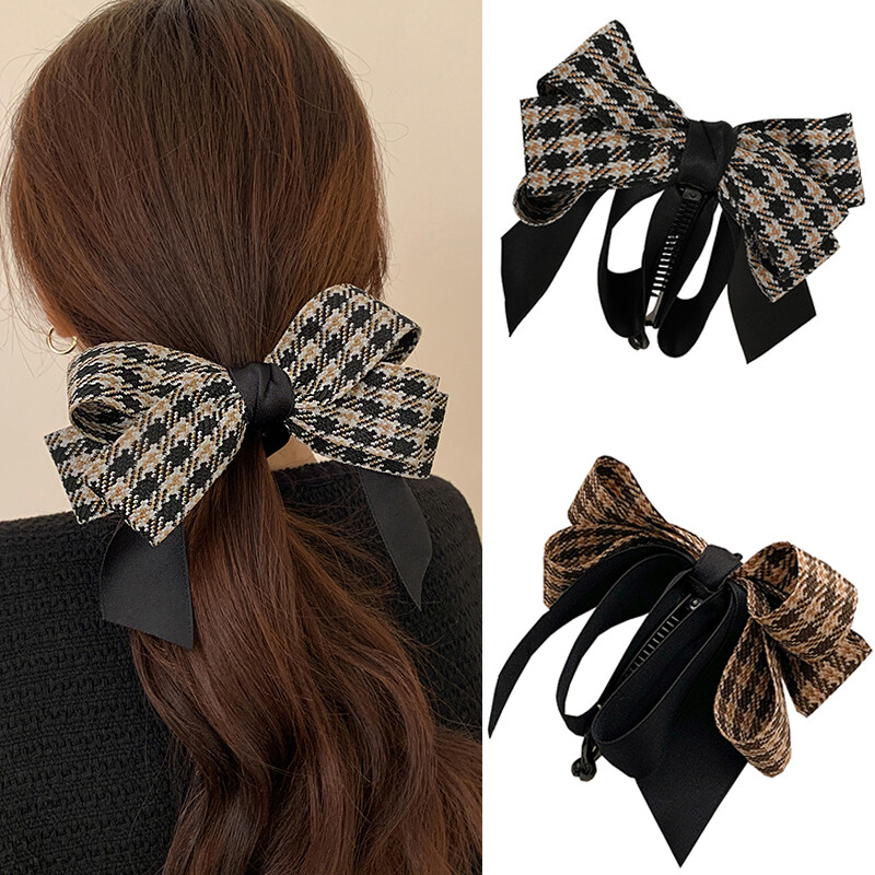 Korean Handmade Ribbon Bow Banana Clip for High Ponytail Hair