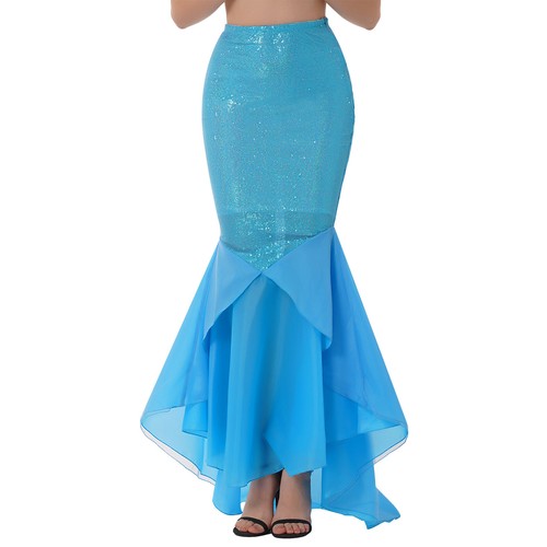 Women's Sequins Mermaid Long Tail Skirt Halloween Cosplay Party Dress up Costume - Afbeelding 17 van 31