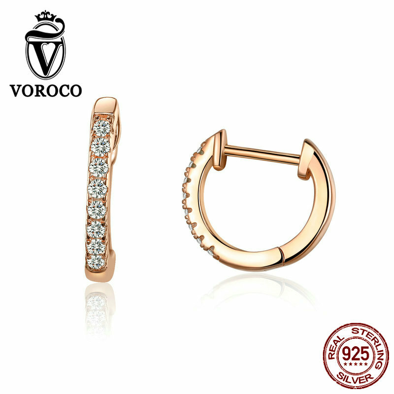 VOROCO 925 Silver Rose Gold Huggie Clip Earrings for Women