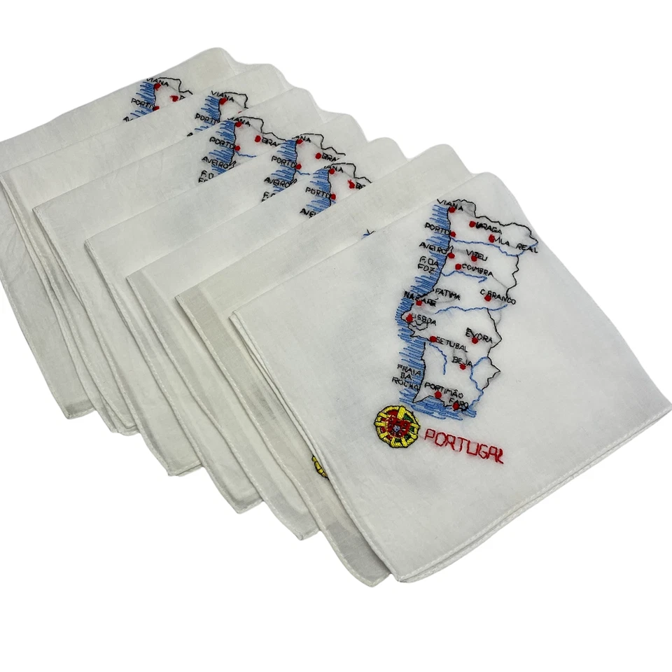Juego de 7 pañuelos bordados Portugal hechos a mano blancos 10"x10" Foto 2 de 3