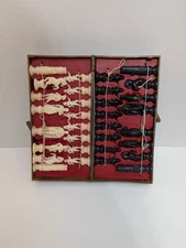 Vintage Made in Hong Kong 8” Magnetic Travel Chess Set Medieval Plastic Pieces