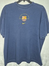 Vintage Nike Center Swoosh Ronaldinho FC Barcelona T Shirt Mens XXL Blue 29x29.5