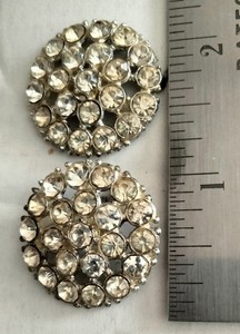 Vintage Clear Rhinestone Openwork Shank Buttons Silver Tone Lot of 2