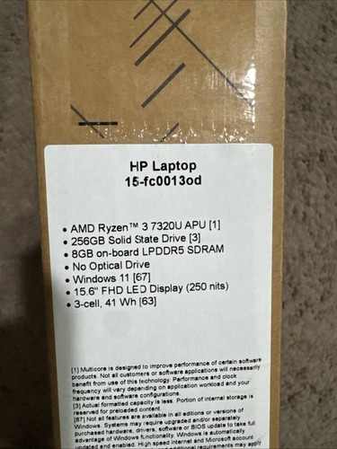 HP 15-fc0013 Laptop, 15.6" Screen, AMD 3, 8GB RAM, 256GB SSD Win 11 New Sealed - Picture 2 of 9