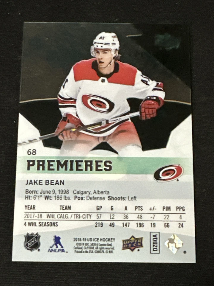 2018-19 Upper Deck Ice Premieres 68 Jake Bean Carolina Hurricanes - Image 3 of 3