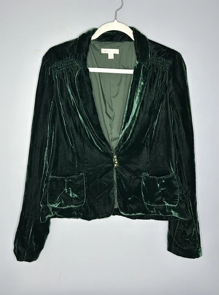 Blazer Cato Mujer Talla 12 Verde Terciopelo Acanalado Chaqueta Victoriana Capricho Años 90 Foto 3 de 4