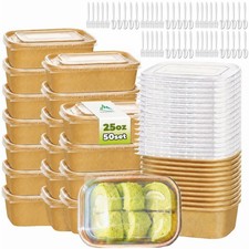 Kaderron 50 Pack 25 OZ Large Paper Bowls with Lids with Spoons and Forks