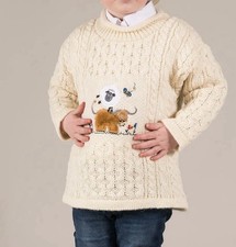 NWT Blarney 100 Wool Kids Aran Embroidered Sheep Sweater Size 3-4 Years Ireland