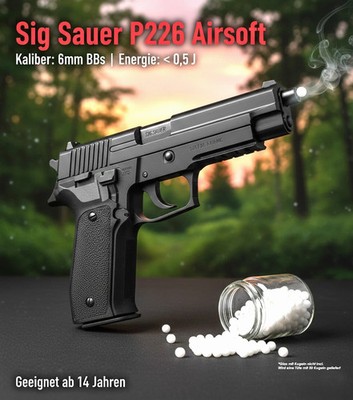Sig Sauer P226 6mm Airsoft Federdruck 0,5J ab14J Pistole Schwarz 1:1 Softair