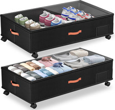 Under Bed Storage with Wheels,2-Pack under Bed Storage Containers with Clear Lid