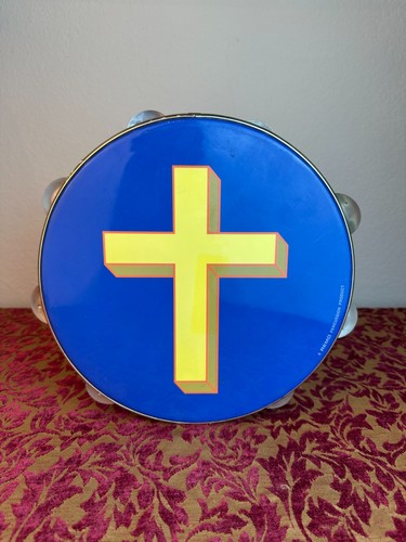 Remo Blue 10" Double Row Tambourine Yellow Cross Church Religious