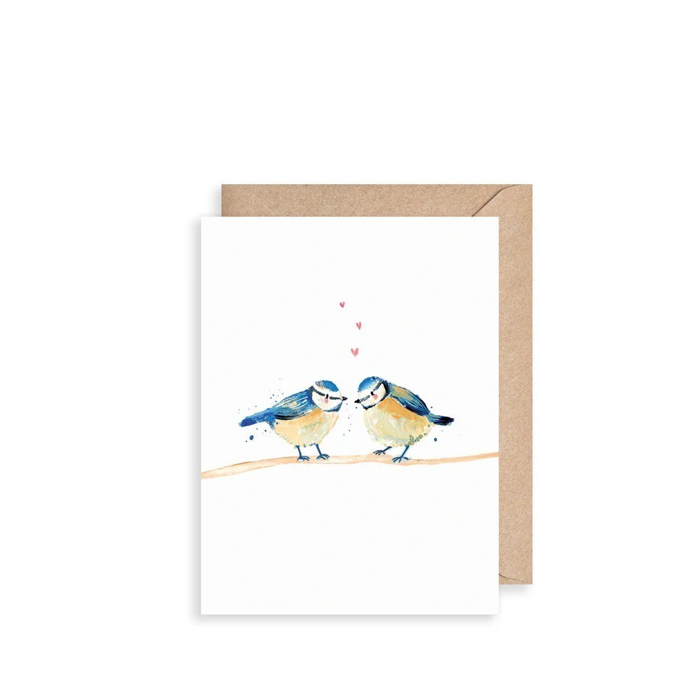 Cute Birthday Card Birds Love Blue Tits - Louise Mulgrew Greeting Card