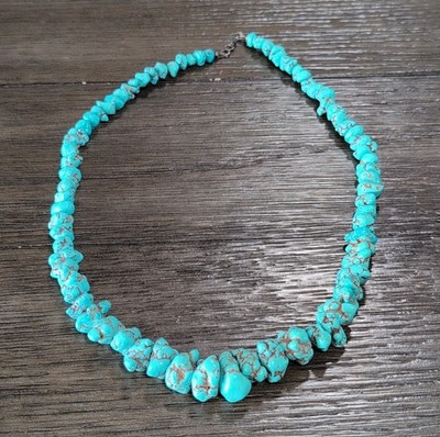 Turquoise Chip Gemstone Beaded Necklace Native American Style Hook Closure