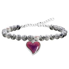 Color-Changing Heart Pendant Bracelet Mood Bracelet with 6mm Natural Crystal B