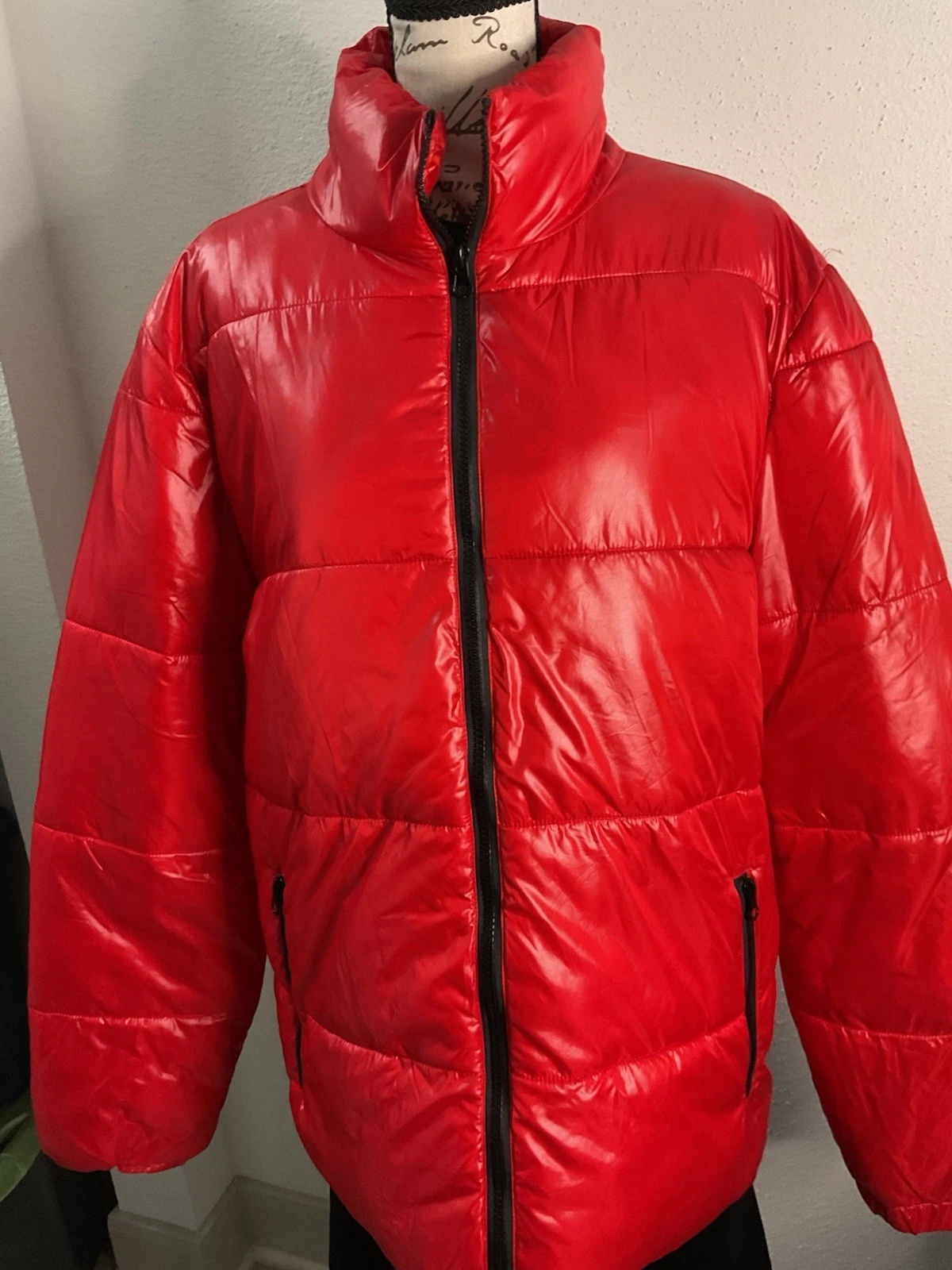NOVAMEN Men’s Red Medium Quilted Long Sleeved Puffer Jacket Full Zip - product detail image 5