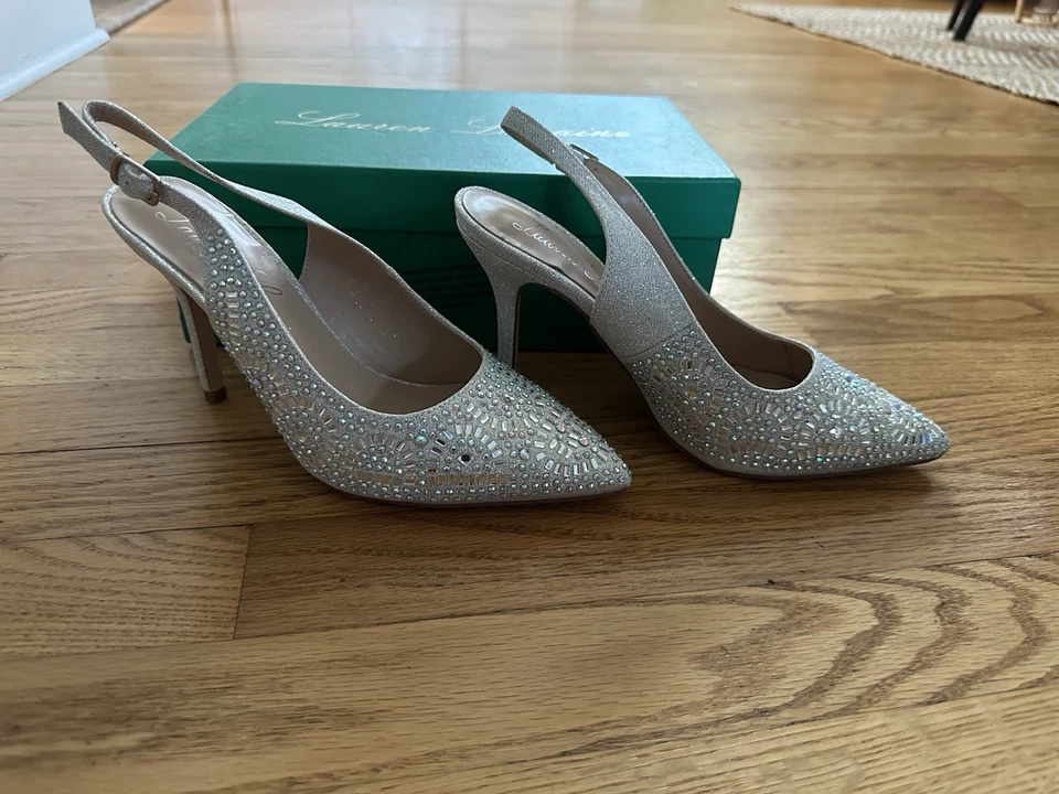 Lauren Lorraine Rachel Women's Size 8 Rhinestone Slingback Heels Pumps NEW - Image 4 of 4
