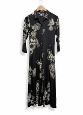 White Stuff Women's Shirt Dress Pockets Black Floral Midi Collared Button Front