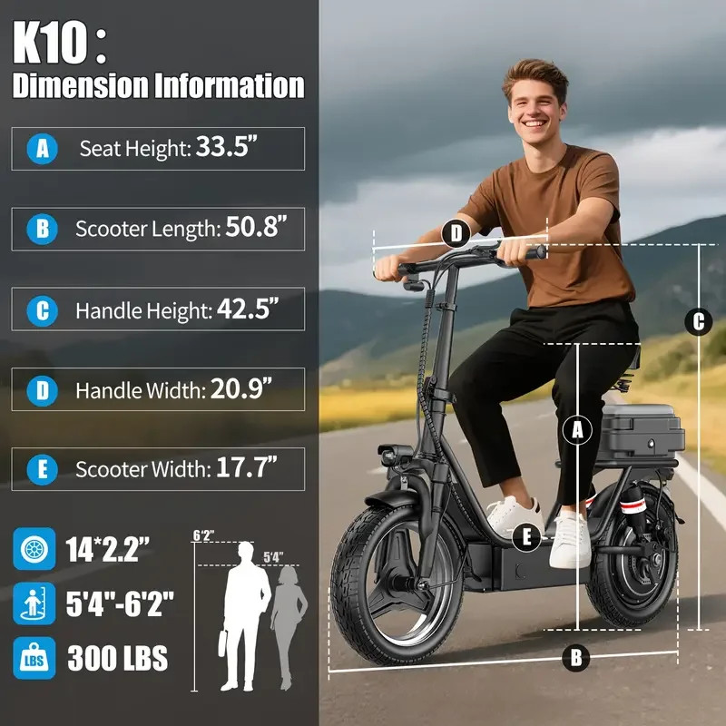 Folding electric scooter with trunk, 500W motor (peak 650W),