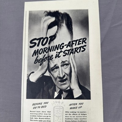 1937 Bromo Seltzer Stop Morning After Vintage Print Ad Headache Relief Humor Art