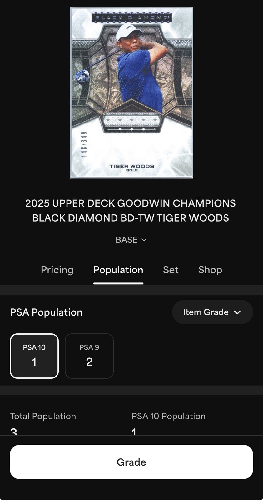 Upper Deck 2023 Goodwin Champions Black Diamond Tiger Woods #BD-TW /349 Golf view 4