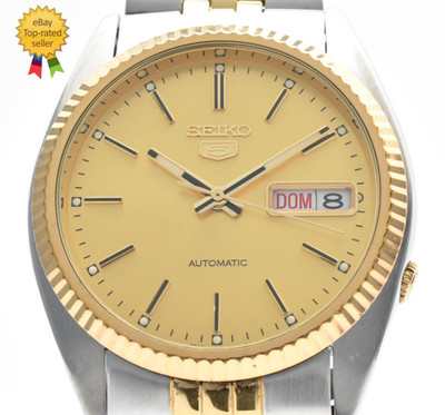   [Near MINT] SEIKO 5 7S26-0500 Gold Dial Day Date Automatic Men's From...