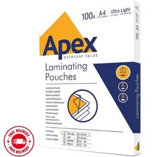 Apex A4 Laminating Pouches, Glossy Finish, 100 Sheets - Super-Flex - Ideal for N