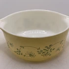 Vintage Pyrex Shenandoah 472 B Yellow Green Flowers Round Casserole Bowl
