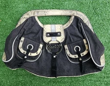 Vintage Y2K Guess Black Denim Faux Snakeskin Handbag READ AS IS