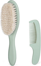 Newborn Baby Hair Brush Comb Set - Wooden Brush with Soft Wool Bristles, Cradl