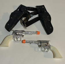 Two (2) Vintage Pony Boy Cap Guns w/ Black Holster Action Works 34" Belt