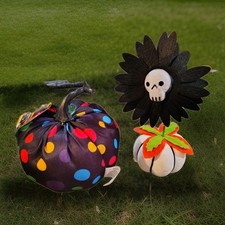 New Big Lot 17 Happy Halloween Foam Printed Pumpkins  Flower Skelton 5in.
