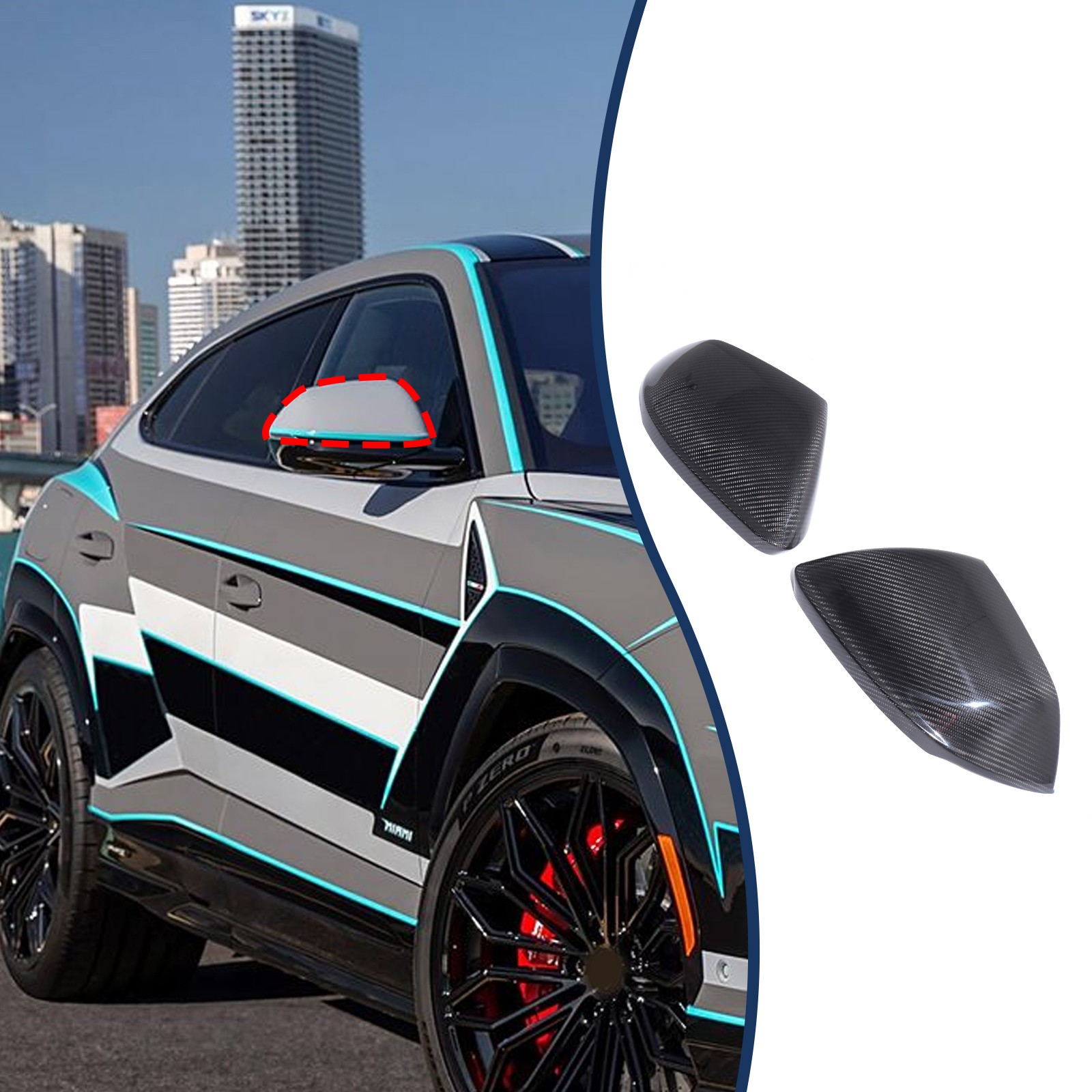 Real Carbon Fiber Outer Side Mirror Trim W Light For Lamborghini URUS 2018-24 US