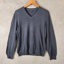 Van Heusen Sweater Men Large Gray V Neck Long Sleeve Casual Pullover Lightweight