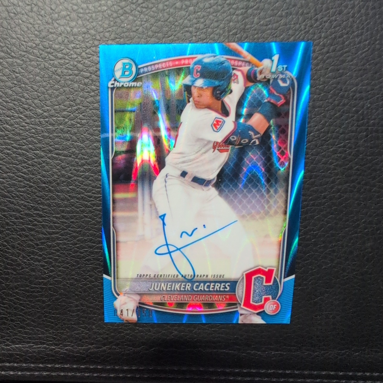 2025 Bowman Chrome 1st JUNEIKER CACERES Blue Raywave Auto /150 Guardians CPA-JUC