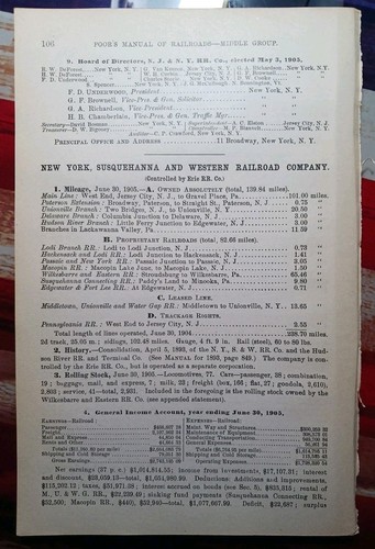 ~1906 Train Report NEW YORK SUSQUEHANNA & WESTERN RAILROAD Paterson Macopin NJ 