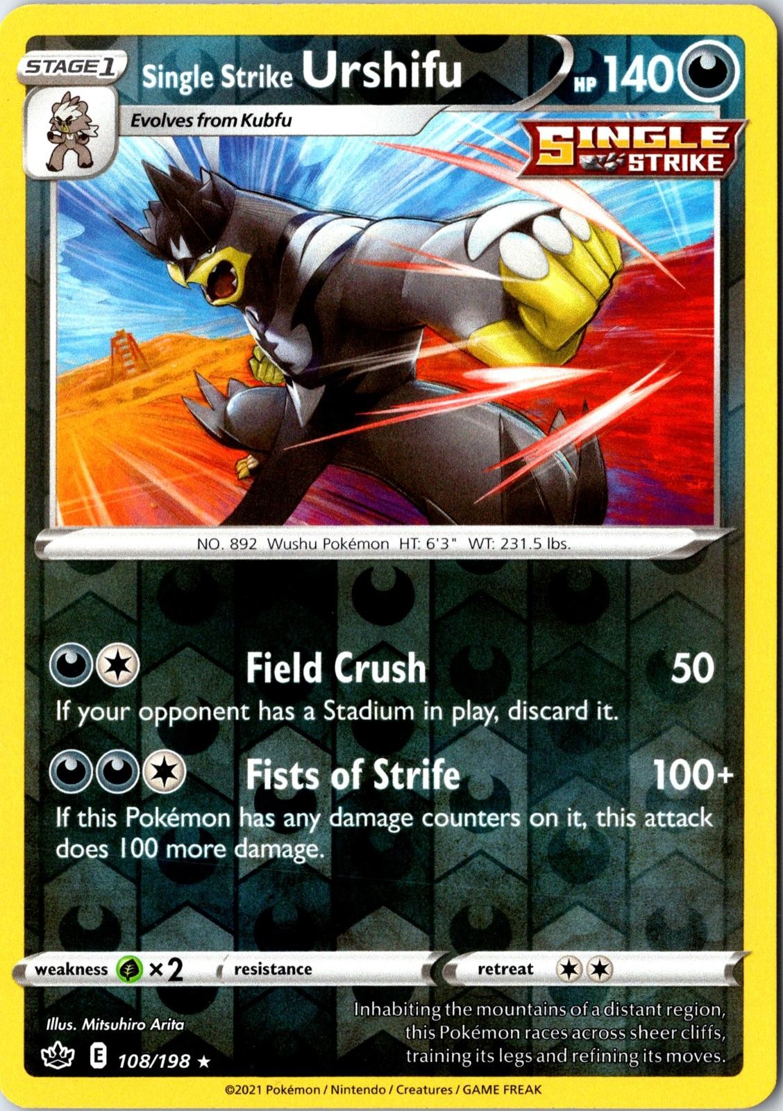 Single Strike Urshifu 108/198 Rare Chilling Reign Pokemon Reverse Holo NM