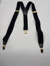 Glimmons Y-Back Suspenders Black Adjustable Metal Clips Leather Trim Men's