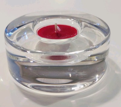ORREFORS PUCK TEA LIGHT HOLDER  ART GLASS SWEDEN VOTIVE 3.75'' DIAMETER 1.5'' TALL