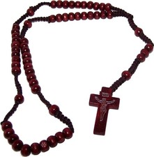 Cherry Wood Cord Rosary Nazareth Catholic Jesus Imprint Crucifix 8mm Beads