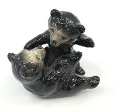Goebel Figurine Bear Cubs Playing Dark Brown 3in West Germany Label 3651308 Vtg